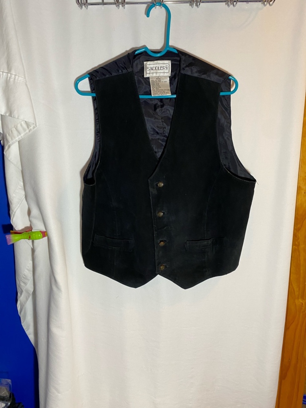 SaddleRy Black Pig Suede Button Vest, Size Medium